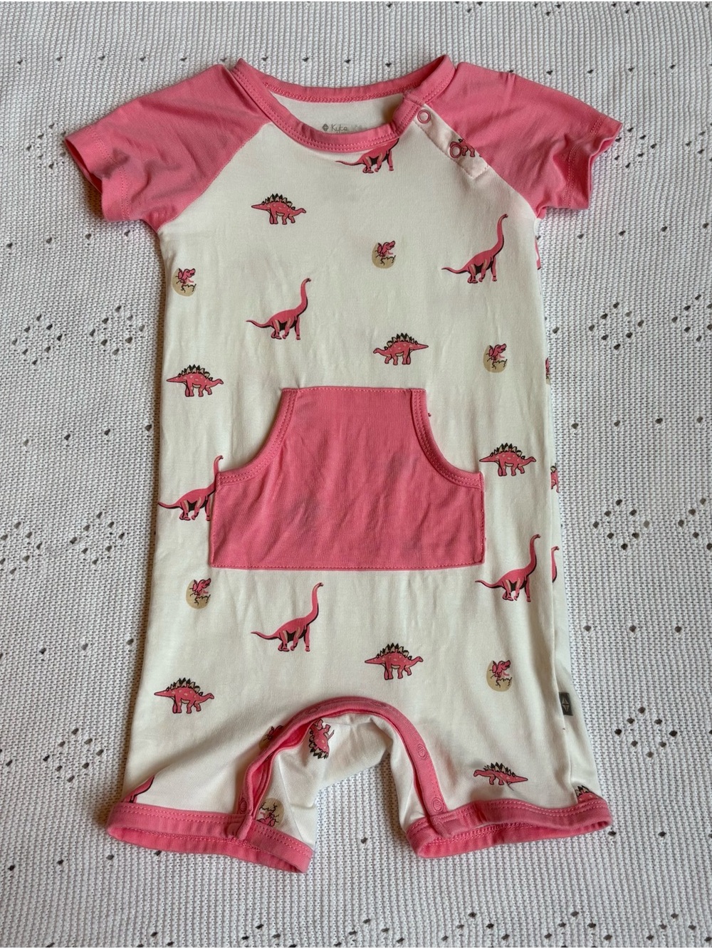 Kyte BABY Pink and Cream Dinosaur Short Sleeve One-Piece